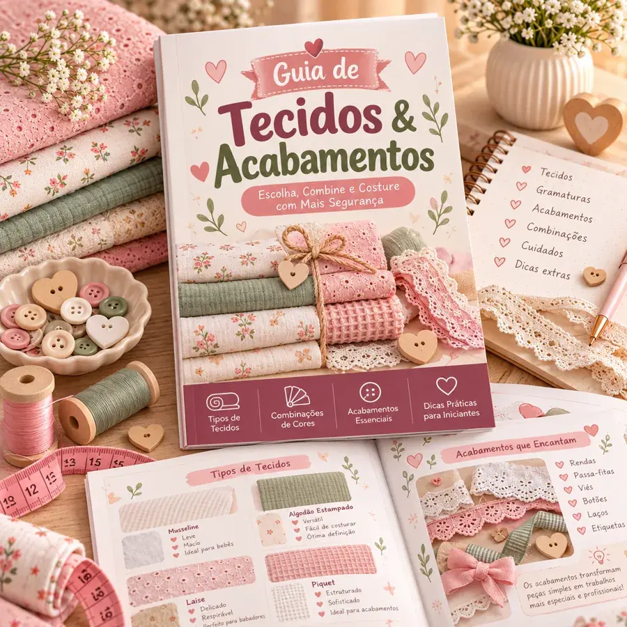 Ilustração do bônus: Guia de Tecidos e Acabamentos