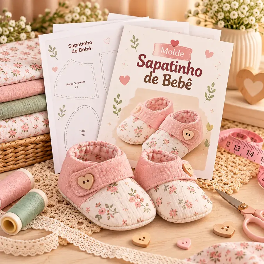 Ilustração do bônus: Molde de Sapatinho de Bebê