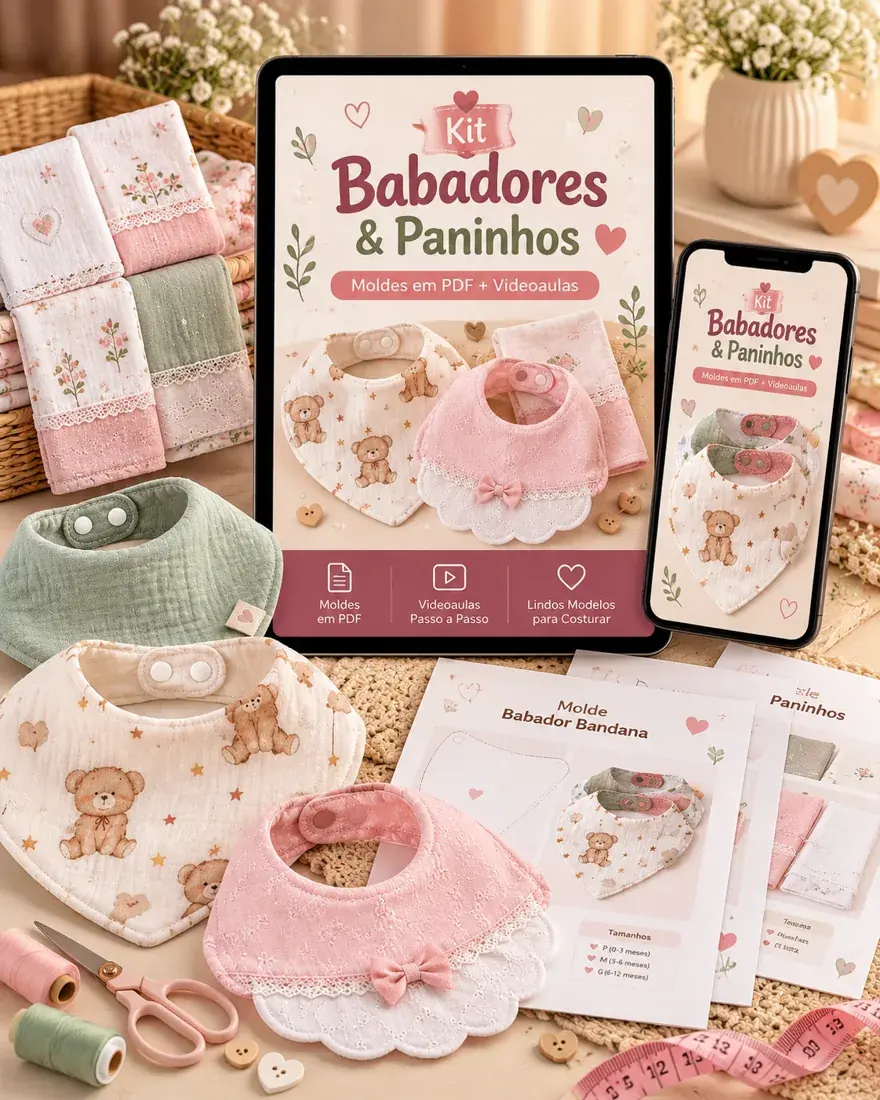 Apresentação ilustrativa do Kit Babadores & Paninhos